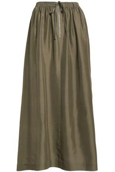 Shop Joseph Flint Gathered Silk-satin Midi Skirt In Army Green