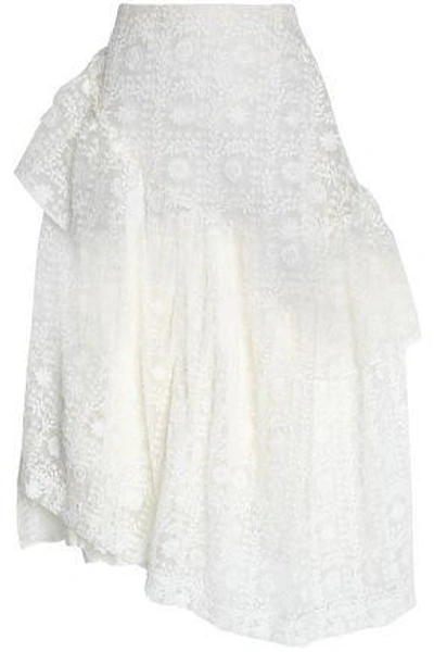 Shop Simone Rocha Woman Asymmetric Embroidered Cotton-blend Organza Midi Skirt White