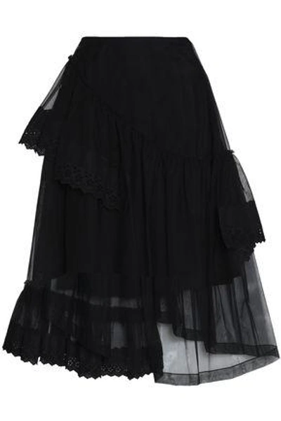 Shop Simone Rocha Woman Asymmetric Layered Lace-trimmed Tulle Skirt Black