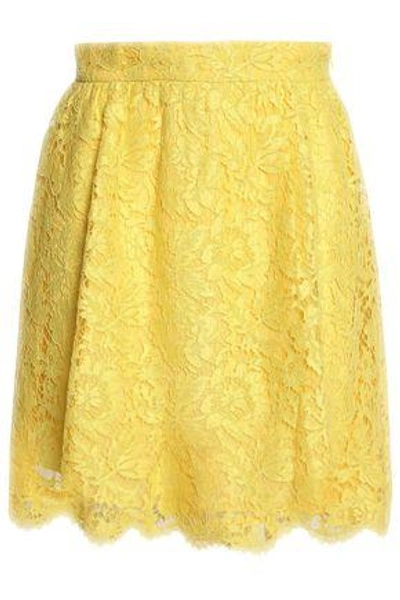 Shop Valentino Cotton-blend Corded Lace Mini Skirt In Yellow