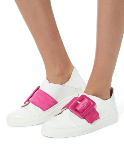 Shop Minna Parikka Pink Satin Buckle Sneakers