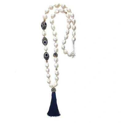 Farra Irregular Freshwater Pearl Rhinestone Tassel Necklace