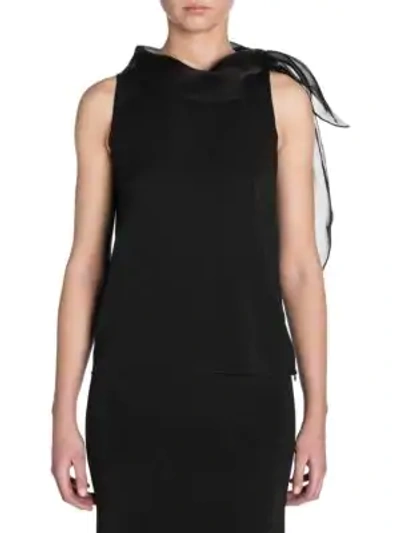 Shop Giorgio Armani Sleeveless Silk Neck Tie Blouse In Black