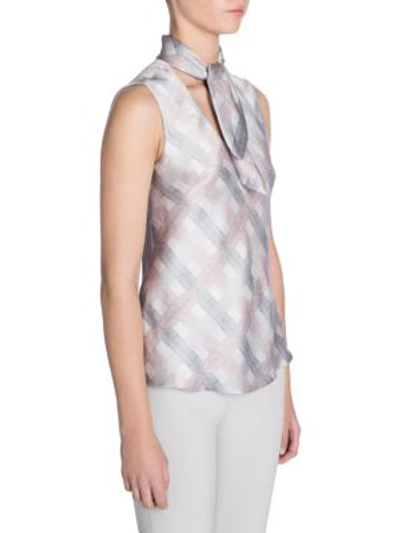 Shop Giorgio Armani Sleeveless Printed Silk Neck Scarf Blouse In Multi