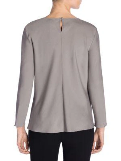 Shop Giorgio Armani Long-sleeve Drape Neck Silk Top In Grey