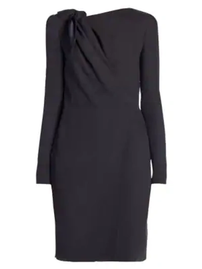 Shop Giorgio Armani Long-sleeve Cady Silk Tie Dress In Dark Grey
