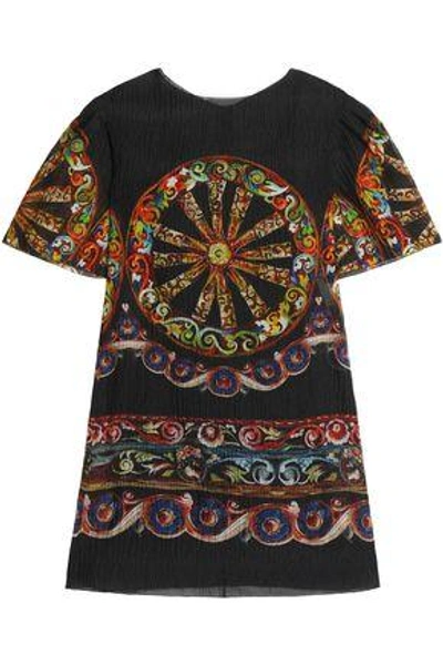 Shop Dolce & Gabbana Woman Printed Crinkled Silk-blend Jacquard Dress Black