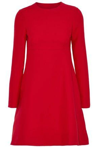 Shop Valentino Woman Beaded Tulle-trimmed Wool And Silk-blend Crepe Mini Dress Red