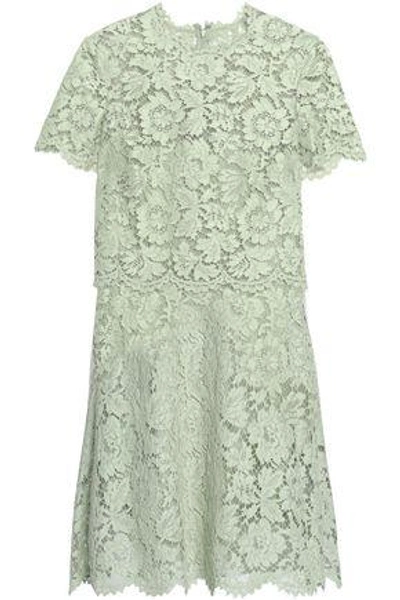 Shop Valentino Woman Layered Cotton-blend Corded Lace Mini Dress Light Green