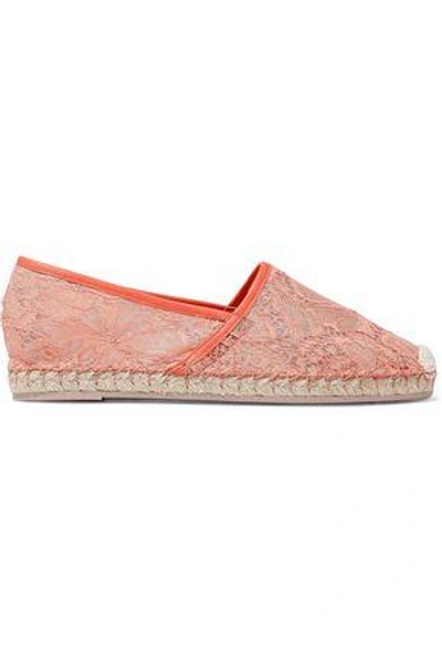 Shop Valentino Leather-trimmed Corded Lace Espadrilles In Coral