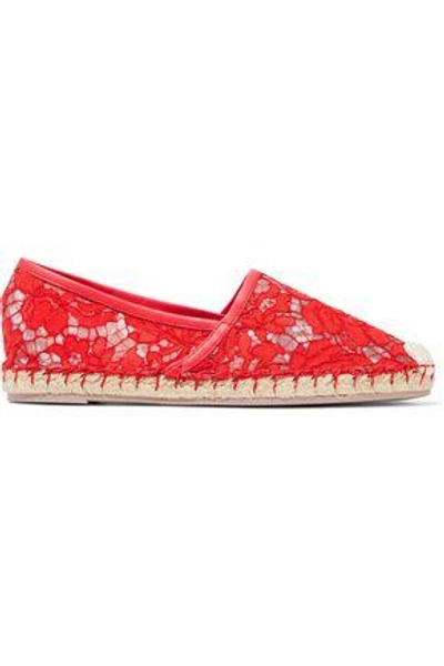 Shop Valentino Corded Lace Espadrilles In Tomato Red