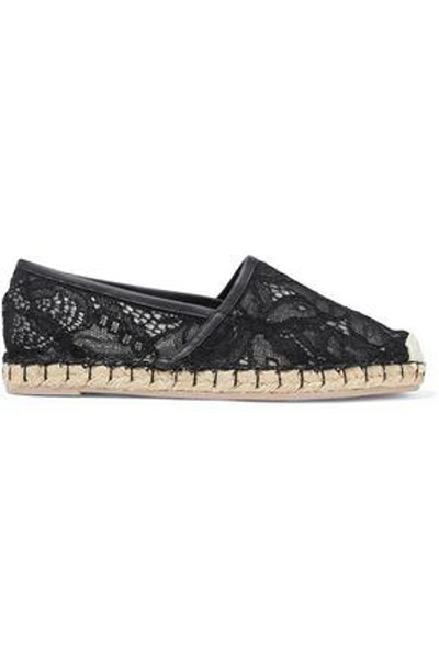 Shop Valentino Leather-trimmed Corded Lace Espadrilles In Black