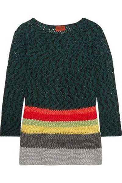 Shop Missoni Color-block Crochet-knit Cotton-blend Sweater In Forest Green