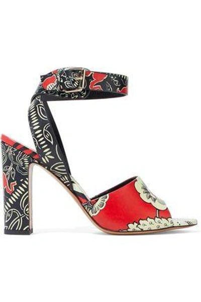 Shop Valentino Printed Leather Sandals In Red