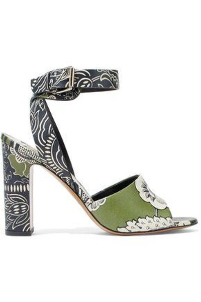 Shop Valentino Woman Printed Leather Sandals Leaf Green