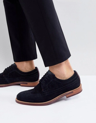 Shop Ted Baker Delanis Suede Brogue Shoes In Navy