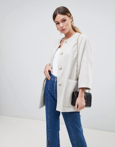 Shop Helene Berman Wool Blend Kimono Coat With Cropped Sleeves-cream