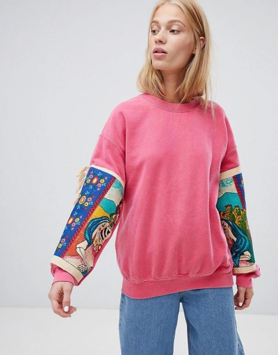 Shop Ragyard Sweatshirt With Patches - Pink