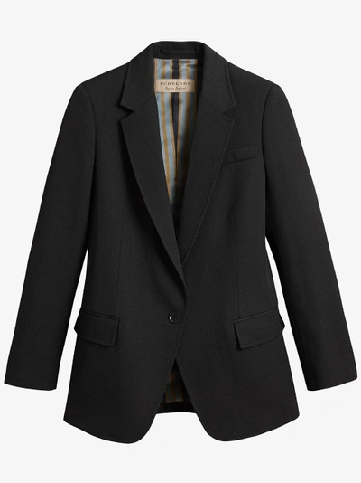 Shop Burberry Topstitch Detail Tailored Wool Jacket - Black