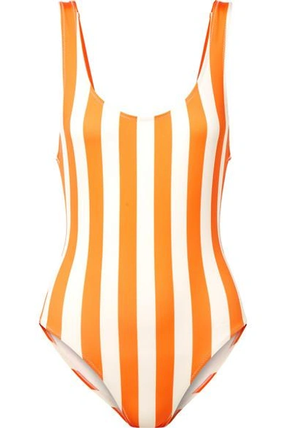 Shop Solid & Striped The Anne-marie Striped Swimsuit In Orange