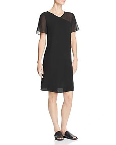 Shop Eileen Fisher Sheer-detail Silk V-neck Dress In Black