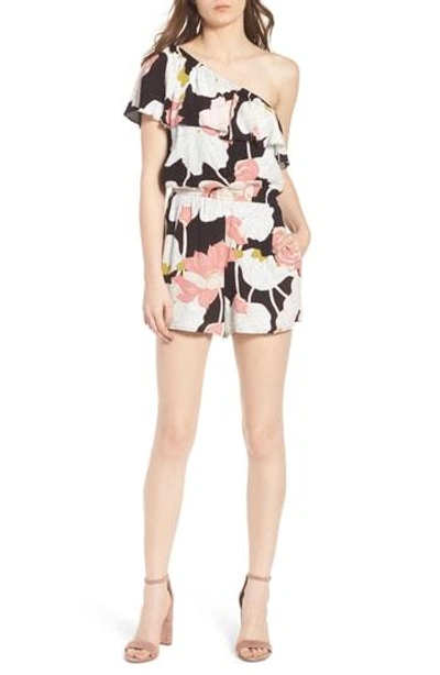 Shop Cupcakes And Cashmere Arnett Water Lilies One-shoulder Romper In Black