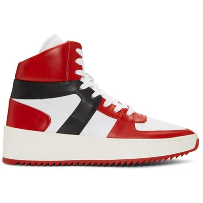 FEAR OF GOD RED AND WHITE B-BALL HIGH-TOP SNEAKERS