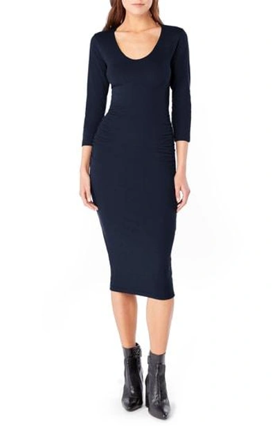 Shop Michael Stars Ruched Midi Dress In Nocturnal