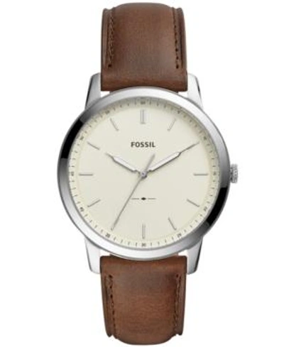 Shop Fossil Men's Minimalist Brown Leather Strap Watch 44mm In Silver