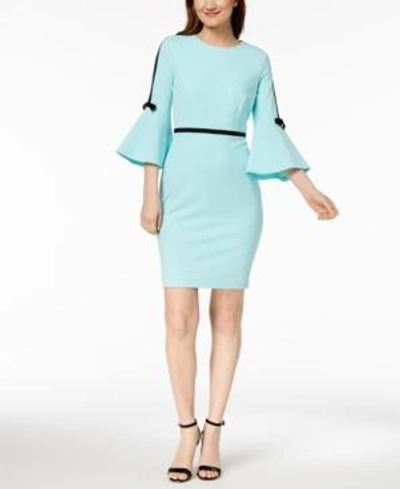 Shop Calvin Klein Bell-sleeve Sheath Dress In Seaglass