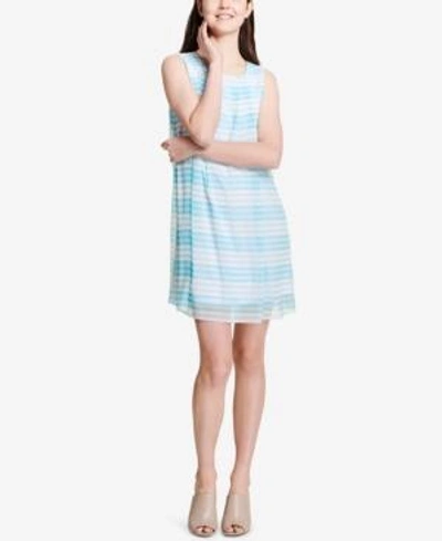 Shop Calvin Klein Printed Sleeveless Shift Dress In Seaspray