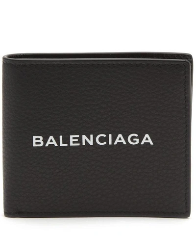 Shop Balenciaga Large Logo Leather Bifold Wallet In Black