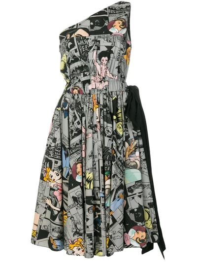 Shop Prada Asymmetric Comic Print Dress - Multicolour