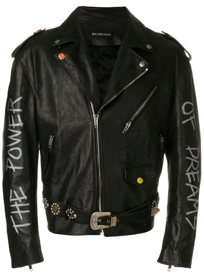 Shop Balenciaga Personalized Biker Jacket In Black