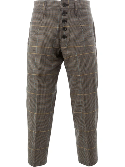 Shop Christopher Nemeth Cropped Checked Trousers - Grey