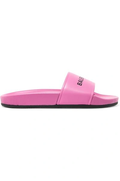 Shop Balenciaga Logo-print Leather Slides In Pink