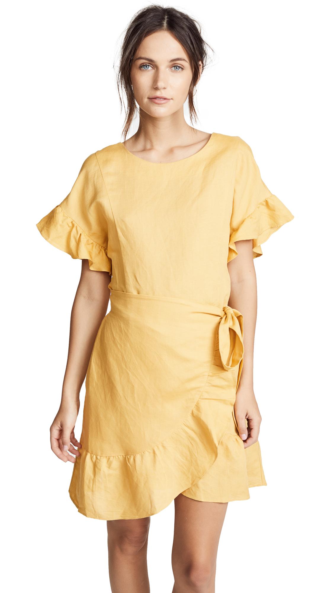 linen ruffle wrap dress