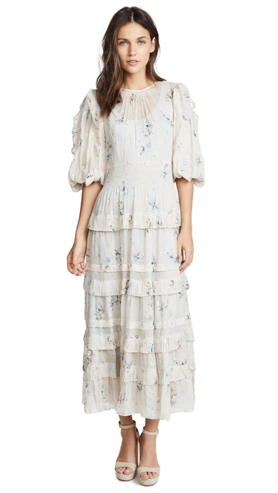 Shop Rebecca Taylor Long Sleeve Faded Floral Dress In Stone