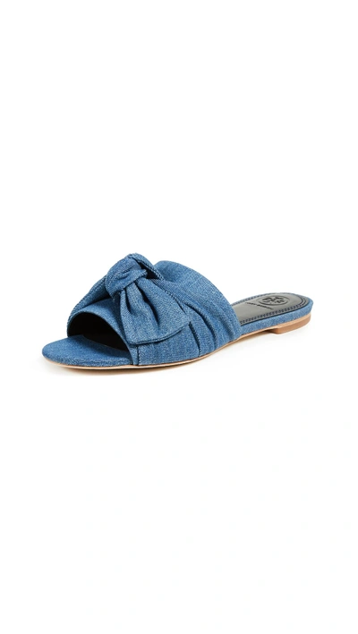 Shop Tory Burch Annabelle Bow Slides In Denim Chambray