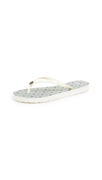 Shop Tory Burch Thin Flip Flops In Perfect Ivory/octagon Square