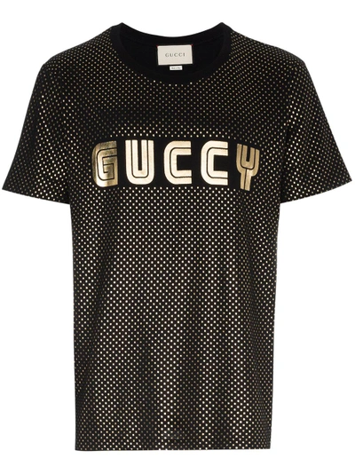 Shop Gucci Guccy Print Jersey T-shirt In Black