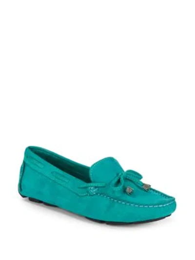 Shop Saks Fifth Avenue Lace-up Leather Driver Shoes In Teal