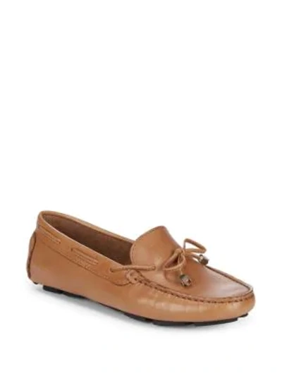 Shop Saks Fifth Avenue Lace-up Leather Driver Shoes In Tan