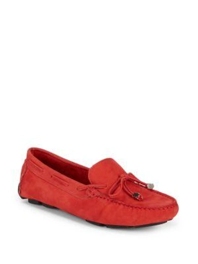Shop Saks Fifth Avenue Lace-up Leather Driver Shoes In Coral