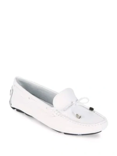 Shop Saks Fifth Avenue Lace-up Leather Driver Shoes In White