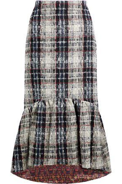 Shop Stella Jean Woman Fluted Checked Bouclé-tweed Skirt Taupe