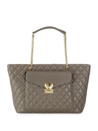 Shop Love Moschino Quilted Tote In Grey