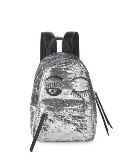 Shop Chiara Ferragni Sequin Embellished Wink Backpack In Silver