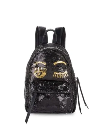 Shop Chiara Ferragni Sequin Embellished Wink Backpack In Black