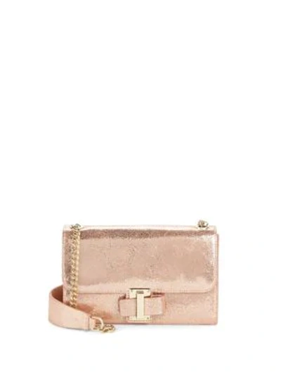 Shop Halston Heritage Convertible Metallic Leather Box Clutch In Rose Gold